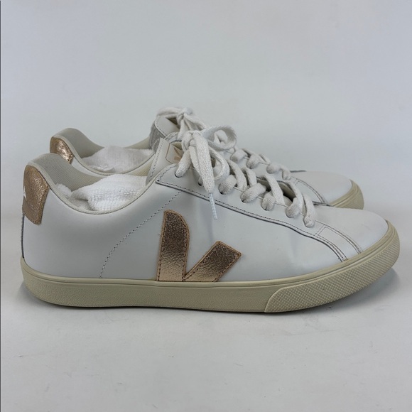 VEJA Esplar Leather Sneakers Women's White and Gold Size 8 - Picture 5 of 8